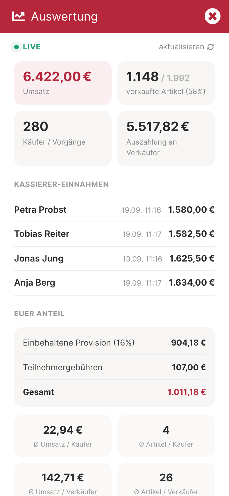basarlino-App: Umsatz und Auszahlung in Echtzeit