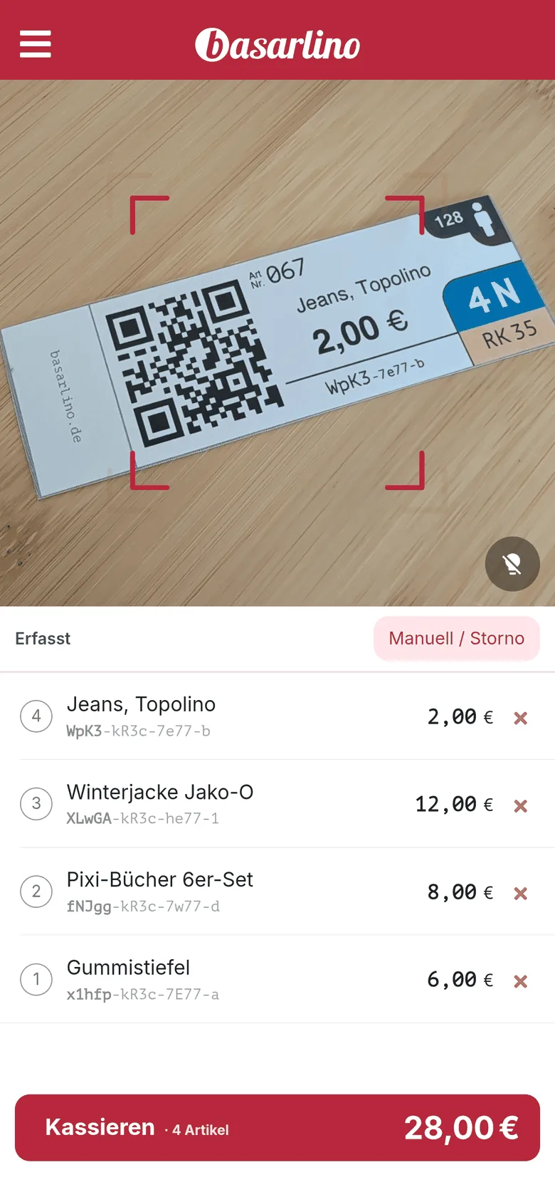 basarlino-App, Kasse: Beliebig viele Handys, ein Kassenstand