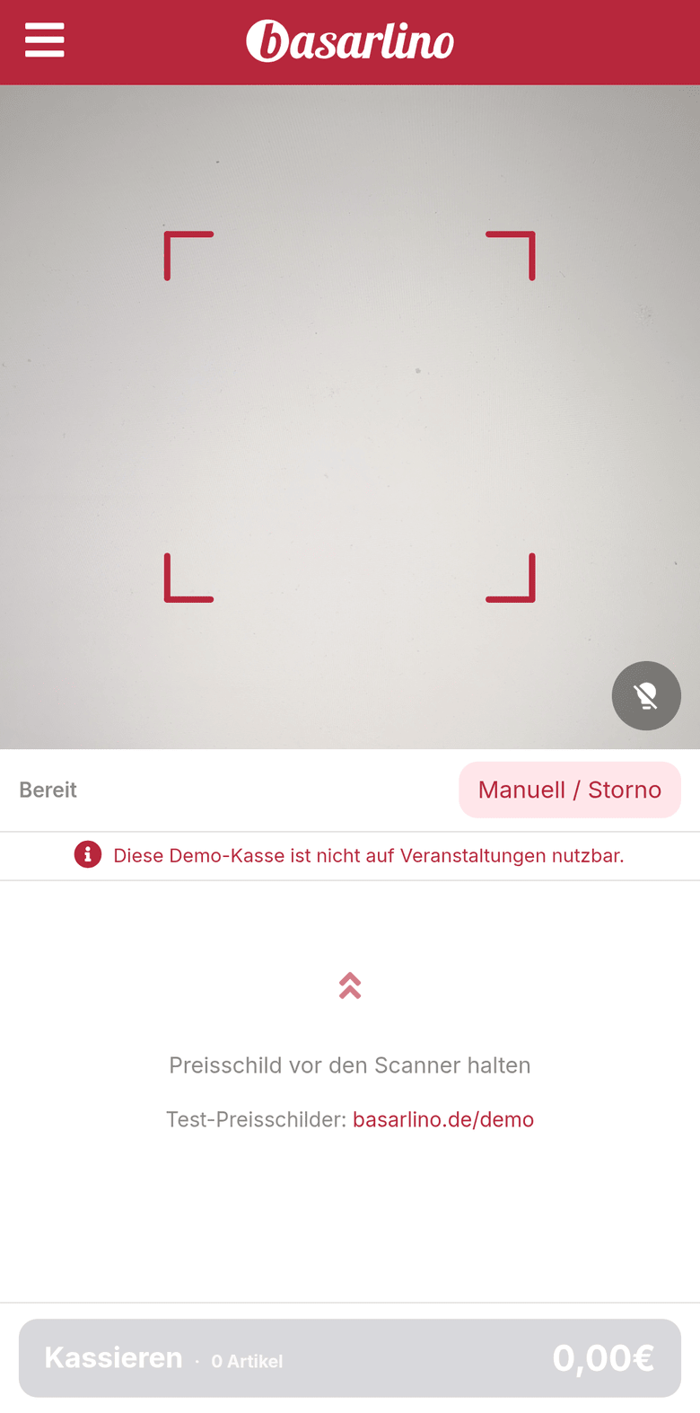 Kasse mit laufender Kamera